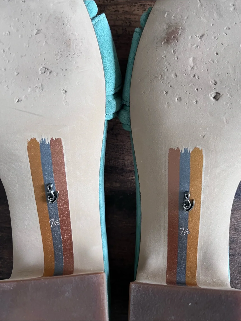 Sam Edelman 7.5 Waylon Garden Green Suede Block Heel Mules Slides Sandals - Picture 7 of 10